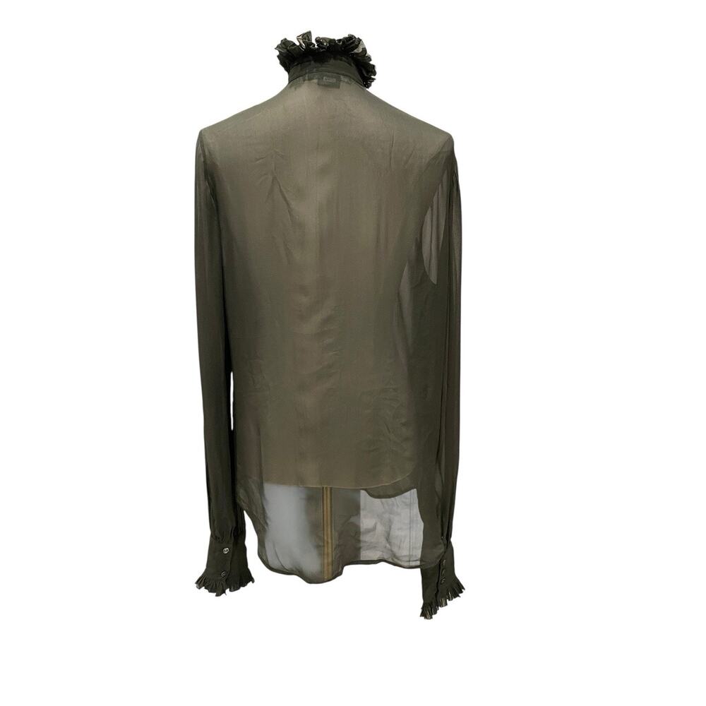Ralph Lauren 100% silk ruffled collar olive green blouse size 8 - Picture 3 of 9